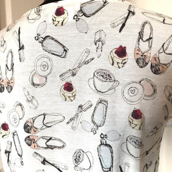 Van Heusen Studio Ruffled Blouse: Vintage Top Women’s Shoe & Coffee Print Size M - Picture 12 of 13